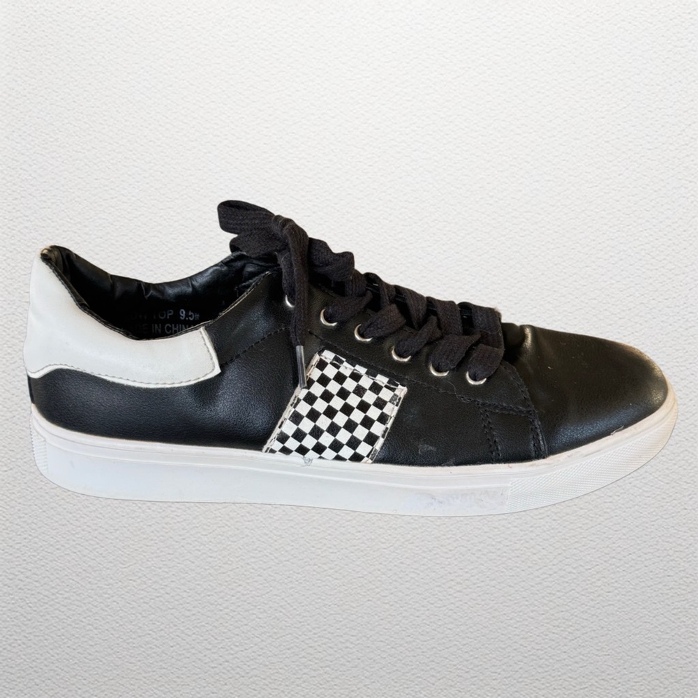 Speechless Mens Black White Checkered Faux Leather Sneakers Shoes Size 9.5